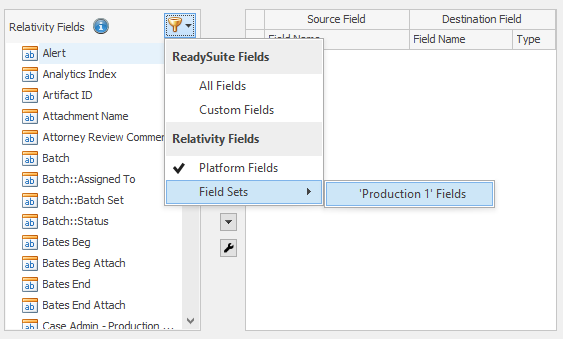 Relativity field selection