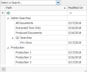 Relativity saved search selection